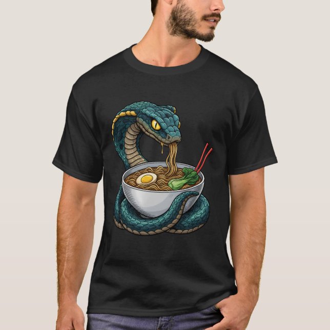 Funny Snake Eating Ramen Noodles Japanese Food T-Shirt (Front)
