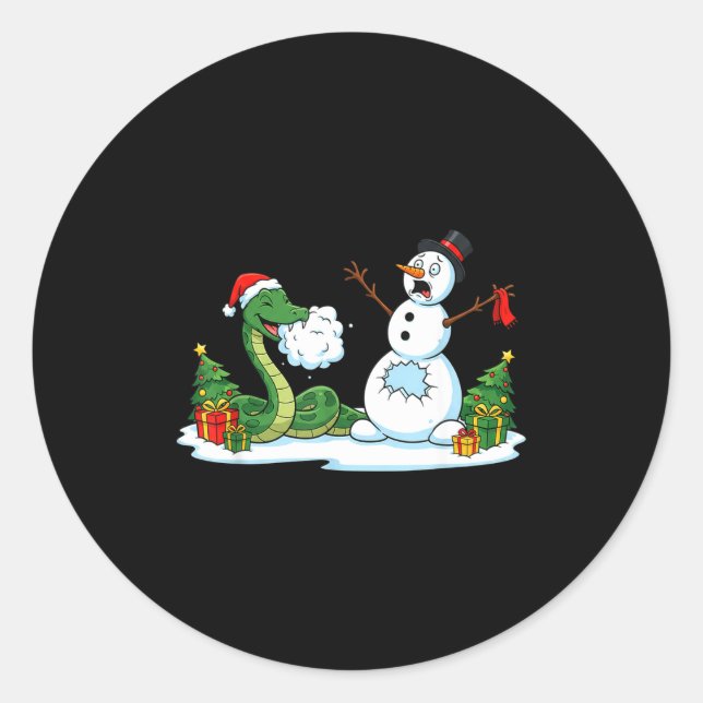 Funny Snake Snowman Christmas Tree Xmas Womens Men Classic Round Sticker (Front)