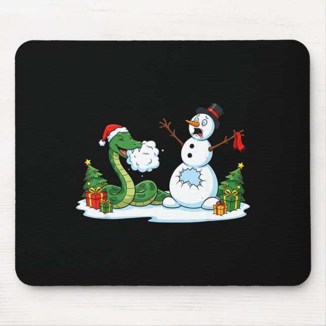 Funny Snake Snowman Christmas Tree Xmas Womens Men Mouse Pad (Front)