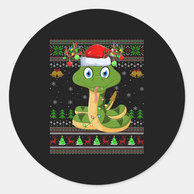 Funny Snake Ugly Christmas Sweaters Holiday Santa  Classic Round Sticker (Front)