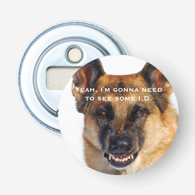 Funny Snarling German Shepherd Bottle Opener (Front)