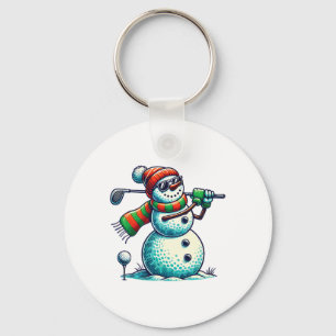 Funny Snoman Playing Golf Ball Christmas Golf Love Key Ring