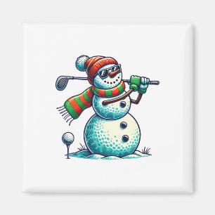 Funny Snoman Playing Golf Ball Christmas Golf Love Magnet