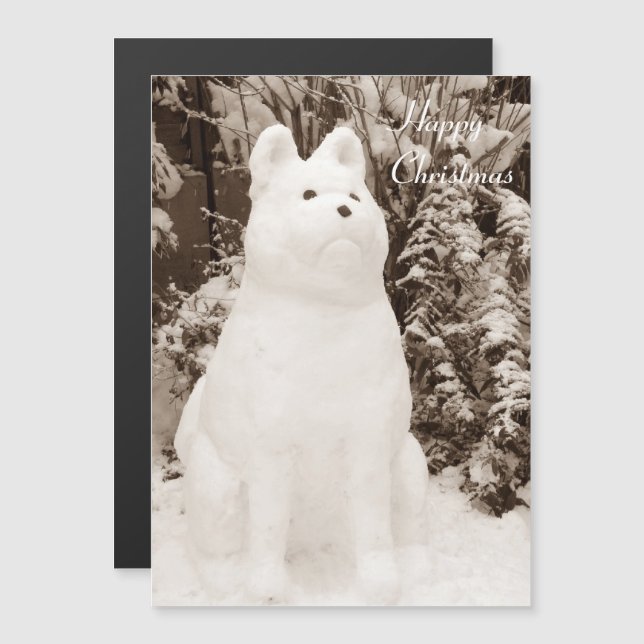 funny snow akita dog snowman for christmas magnetic invitation (Front/Back)