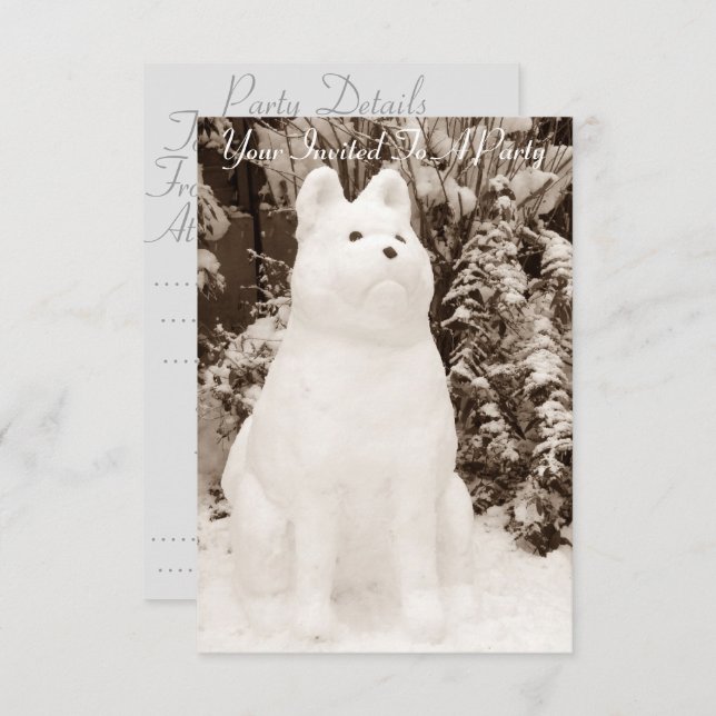 funny snow akita snowman white dog photograph invitation (Front/Back)