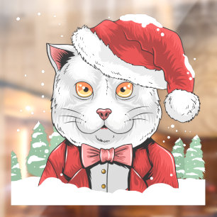 Funny Snow Covered Christmas Cat Pine Trees