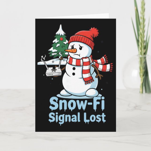 Funny Snow-fi Signal Lost Snowman Christmas Design Card (Front)