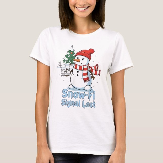 Funny Snow-Fi Signal Lost Snowman Christmas T-Shirt (Front)