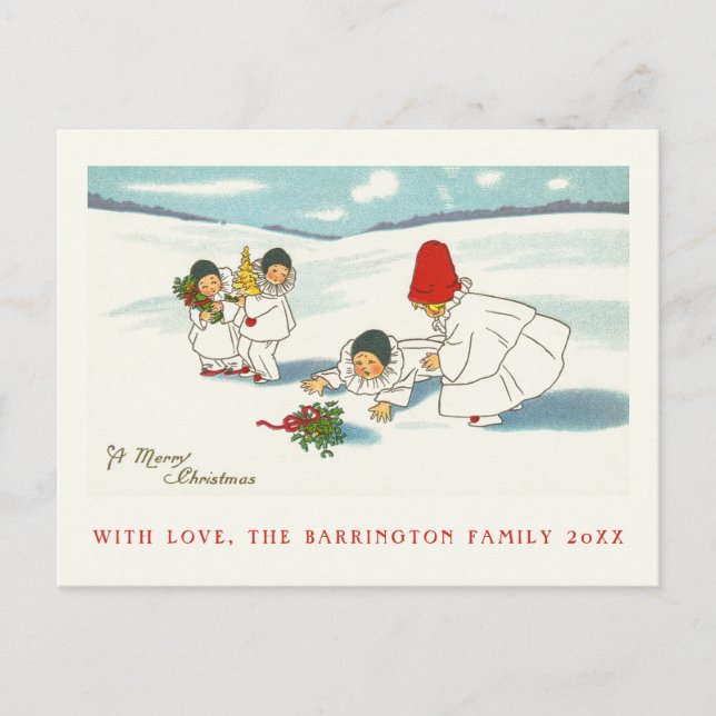 Funny Snow Scene Antique Invitation Postcard (Front)