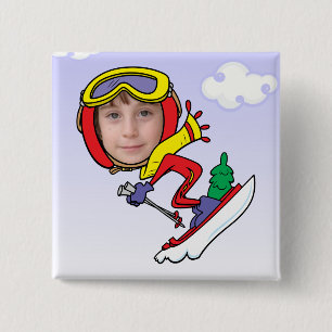 Funny Snow Skier Photo Face Template 15 Cm Square Badge