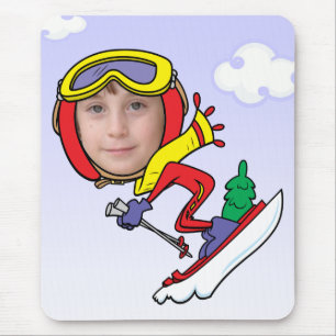 Funny Snow Skier Photo Face Template Mouse Pad