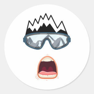 Funny Snowboard Snowboarder Skiing Face Funny Ski  Classic Round Sticker