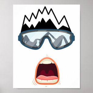 Funny Snowboard Snowboarder Skiing Face Funny Ski Poster