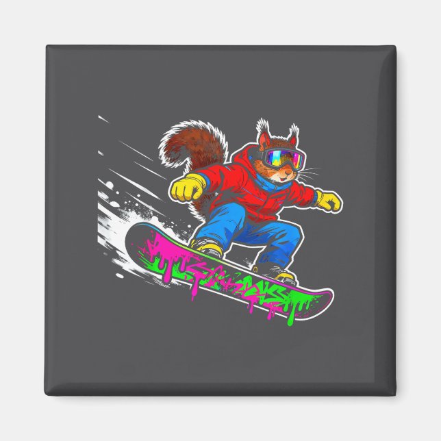 Funny Snowboard Squirrel Outfit Mount Animal Pets  Magnet (Front)