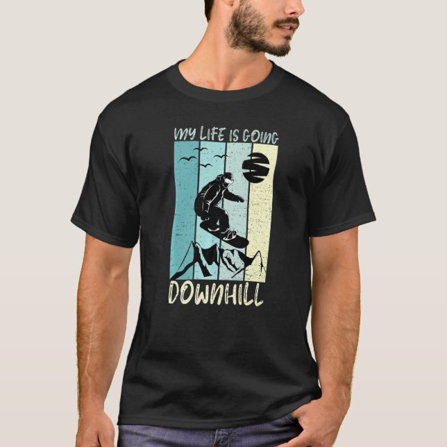 Funny Snowboard Tee Going Downhill Winter Sports L (Front)