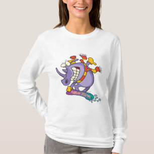 funny snowboarder snowboarding rhino cartoon T-Shirt