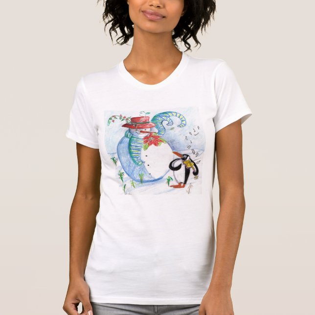 FUNNY SNOWMAN AND PENGUIN'S WINTER SERENADE T-Shirt (Front)