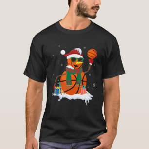 Funny Snowman Basketball Christmas Santa Hat Boys T-Shirt
