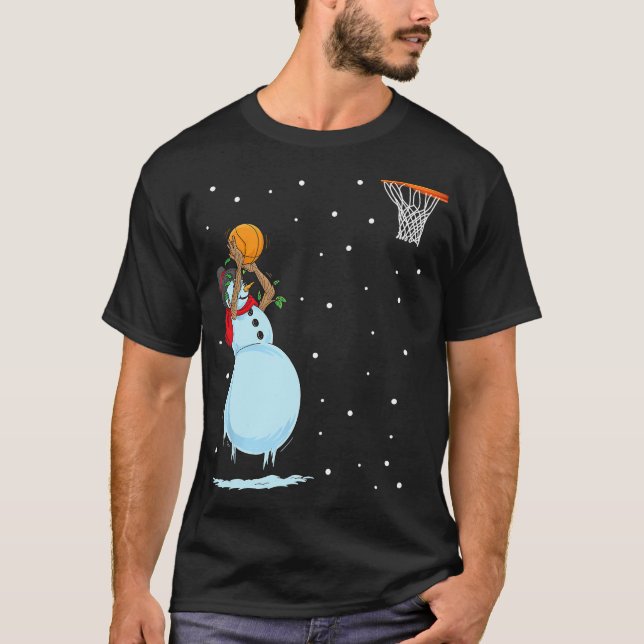 Funny Snowman Basketball Christmas T-Shirt (Front)