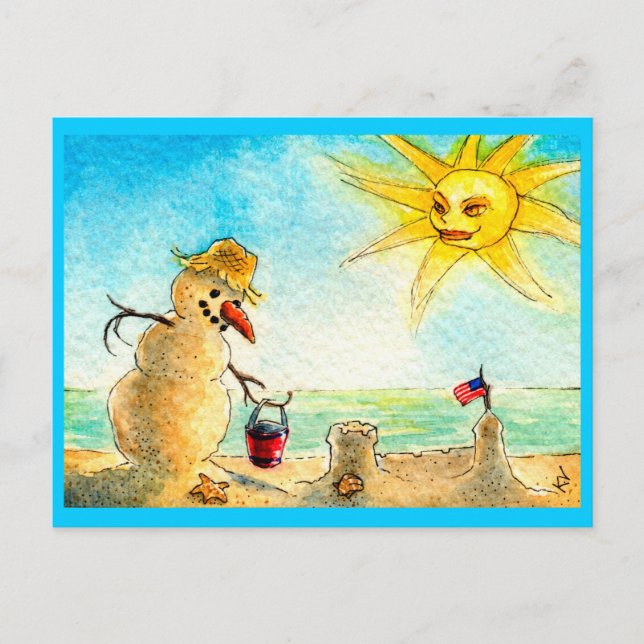 Funny Snowman Beach Holiday Vacation postcard (Front)
