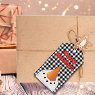 Funny Snowman Cartoon Happy Holidays Buffalo Check Gift Tags