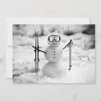 Funny Snowman Christmas Winter Sports Skiing Trip  Holiday Card