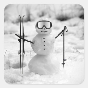 Funny Snowman Christmas Winter Sports Skiing Trip Square Sticker