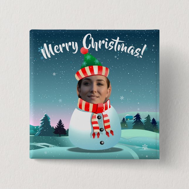 Funny Snowman Customised With Your Own Photo 15 Cm Square Badge (Front)