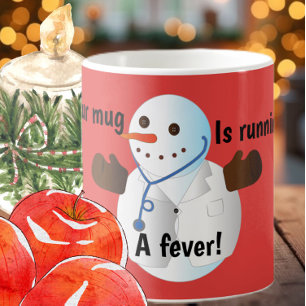 Funny snowman doctor cute winter cocoa fever coffee mug