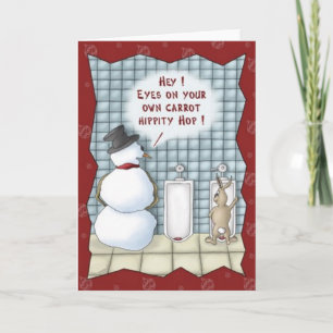 Funny Snowman Easter Bunny Christmas Card