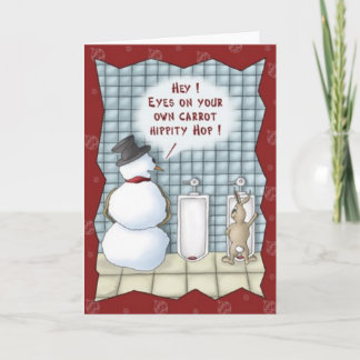 Funny Snowman Easter Bunny Christmas Card