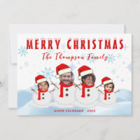 Funny Snowman Family Merry Christmas Photo