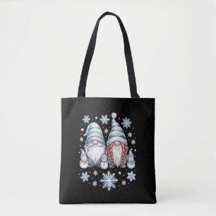 Funny Snowman Gnomies With Snowflakes Cute Winter Tote Bag