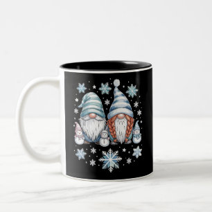 Funny Snowman Gnomies With Snowflakes Cute Winter Two-Tone Coffee Mug