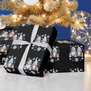 Funny Snowman Gnomies With Snowflakes Cute Winter  Wrapping Paper