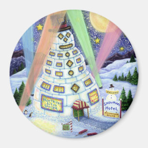 FUNNY SNOWMAN HOTEL, NORTHERN LIGHTS And PENGUINS Magnet
