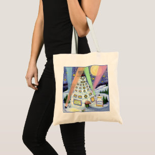 FUNNY SNOWMAN HOTEL, NORTHERN LIGHTS And PENGUINS Tote Bag