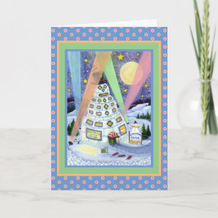FUNNY SNOWMAN HOTEL, NORTHERN LIGHTS PENGUIN Blank Holiday Card