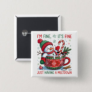 Funny Snowman Just having a Meltdown 15 Cm Square Badge