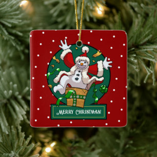 Funny Snowman Merry Christmas Surprise Cartoon Ceramic Ornament