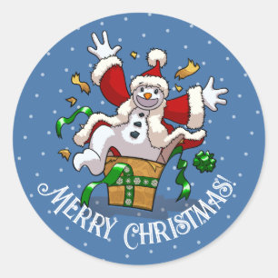 Funny Snowman Merry Christmas Surprise Cartoon Classic Round Sticker