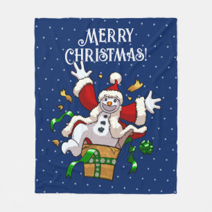 Funny Snowman Merry Christmas Surprise Cartoon Fleece Blanket