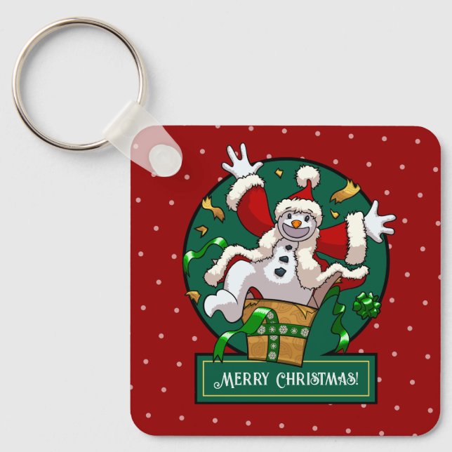 Funny Snowman Merry Christmas Surprise Cartoon Key Ring (Front)