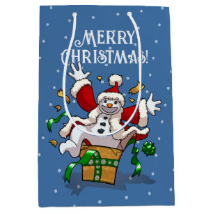 Funny Snowman Merry Christmas Surprise Cartoon Medium Gift Bag