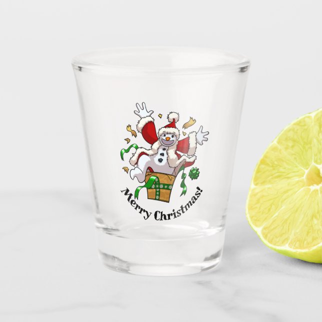 Funny Snowman Merry Christmas Surprise Cartoon Shot Glass (Front)