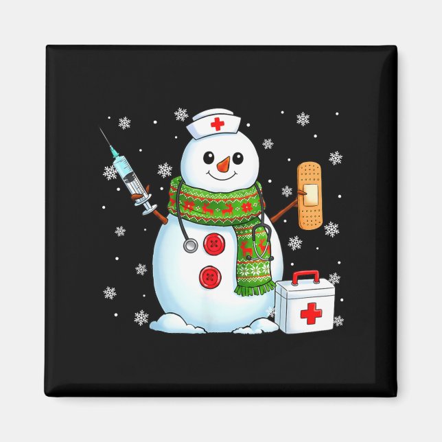 Funny Snowman Nurse Pjs Pajamas Christmas Xmas Wom Magnet (Front)