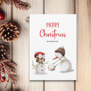 Funny Snowman Owl Merry Christmas Holiday Card