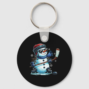 Funny Snowman Playing Ice Hockey Lovers Boys Girls Key Ring