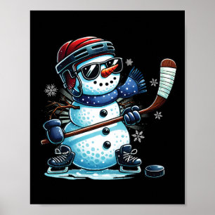 Funny Snowman Playing Ice Hockey Lovers Boys Girls Poster