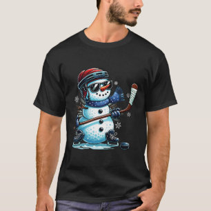 Funny Snowman Playing Ice Hockey Lovers Boys Girls T-Shirt